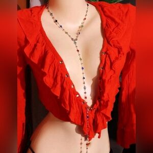 NWT Multi-Color Crystal Gold Y-Shaped Necklace